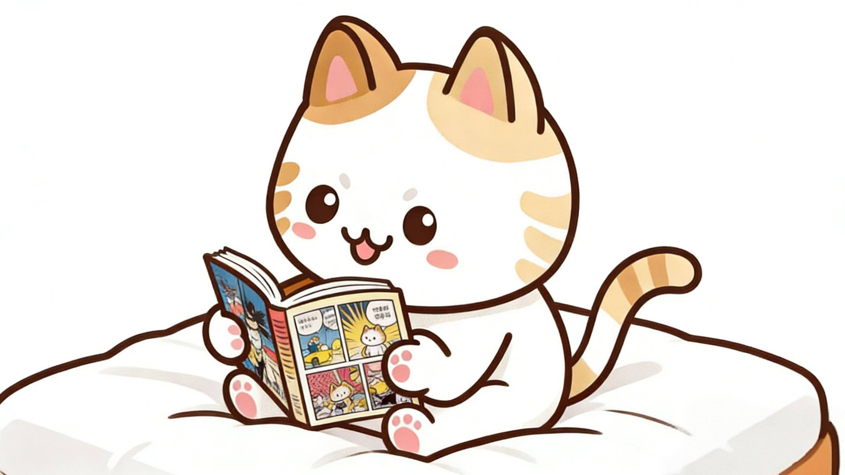 喵趣漫画猫咪阅读漫画插画